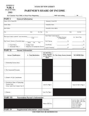 New Jersey Partner Income Form NJ-1065