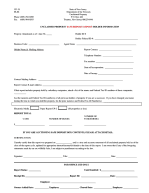 New Jersey Unclaimed Property Safe Deposit Report