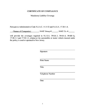 CERTIFICATE OF COMPLIANCE - New Jersey - newjersey