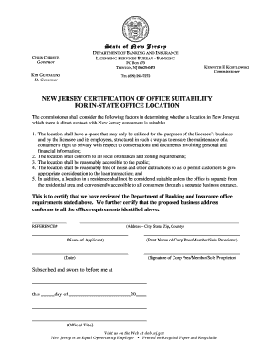 NEW JERSEY CERTIFICATION OF OFFICE SUITABILITY