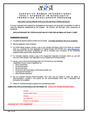 Executive Women International ASIST Scholarship Application