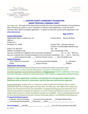 Church proposal for funding doc - GRANT PROPOSAL SUMMARY SHEET - chescocf