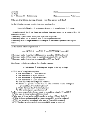 Chemistry Stoichiometry Handout