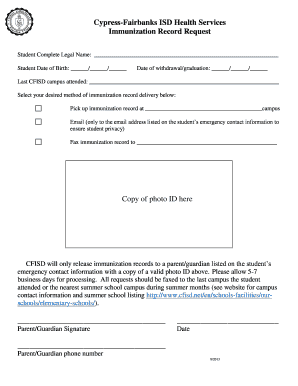 Cypress-Fairbanks ISD Immunization Record Request