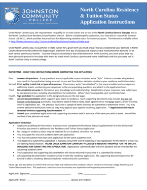 North Carolina Residency and Tuition Status Application
