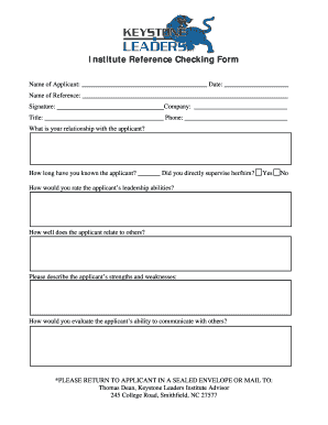 Institute Reference Checking Form