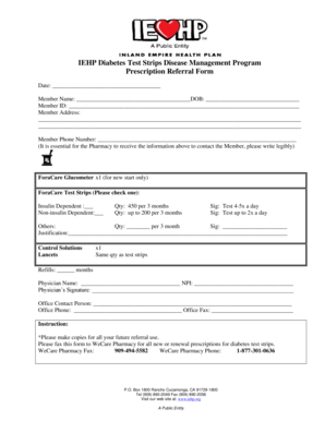 Pest control log book template - IEHP Diabetes Test Strips Disease Management Program