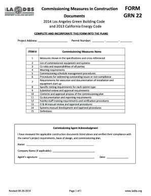 Commissioning Measures Form