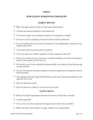 New Client Screening Checklist