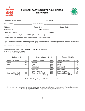 2015 Calgary Stampede 4-H Rodeo Entry Form