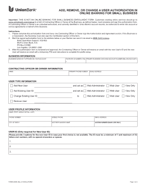 Union Bank Small Business User Authorization Form