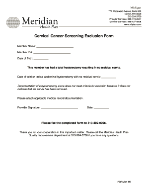 Cervical Cancer Screening Exclusion Form