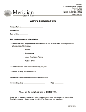 Michigan Asthma Exclusion Form