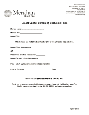 Breast Cancer Screening Exclusion Form