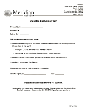 Michigan Diabetes Exclusion Form