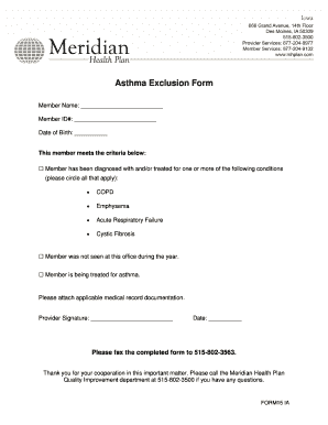 Asthma Exclusion Form
