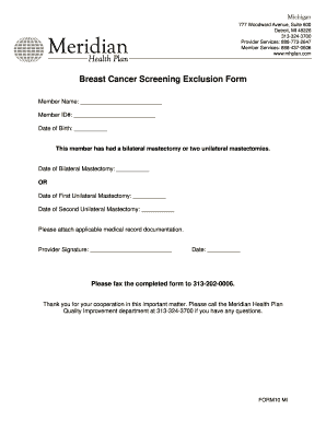 Breast Cancer Screening Exclusion Form