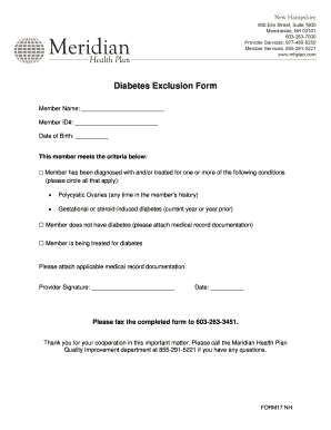 Diabetes Exclusion Form