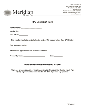 HPV Exclusion Form