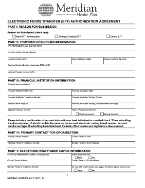Meridian Health Plan EFT Authorization Agreement