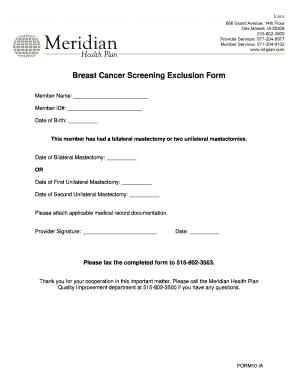 Breast Cancer Screening Exclusion Form