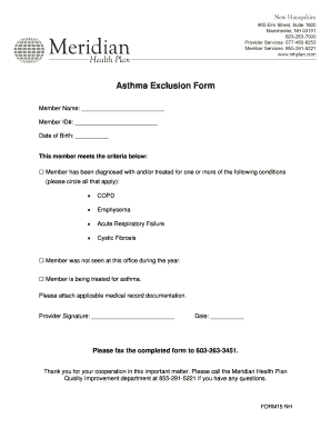 Asthma Exclusion Form