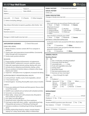 11-17 Year Well Exam Form