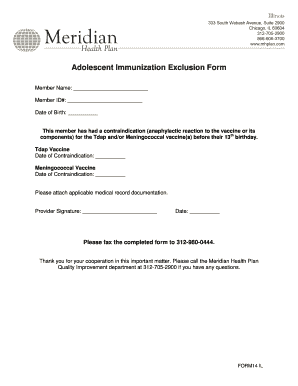 Adolescent Immunization Exclusion Form