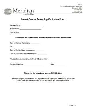 Breast Cancer Screening Exclusion Form