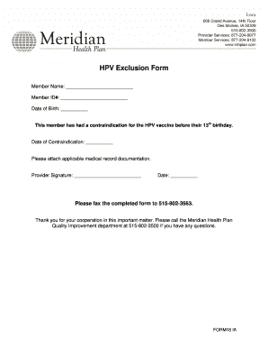 HPV Exclusion Form