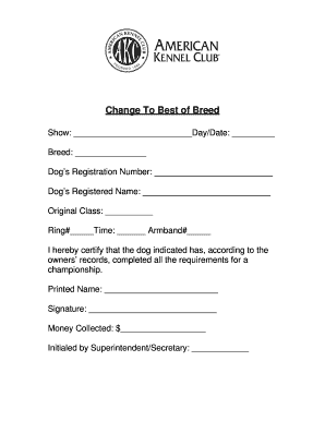 Dog Championship Certification Form