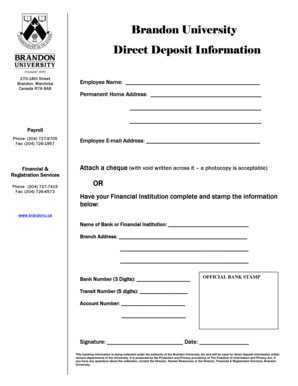 Fortis letterhead - Direct Deposit Form - Brandon University - brandonu