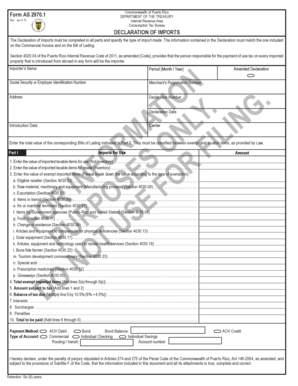 Puerto Rico Import Declaration Form AS 2970.1