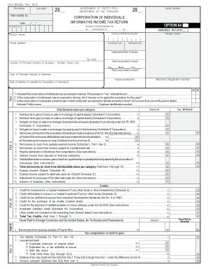 Puerto Rico Corporation of Individuals Informative Income Tax Return