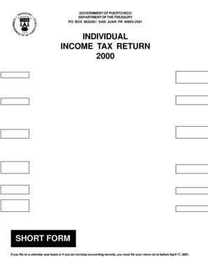 Puerto Rico Individual Income Tax Return 2000 Short Form