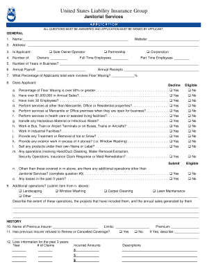 Janitorial Services Liability Insurance Application