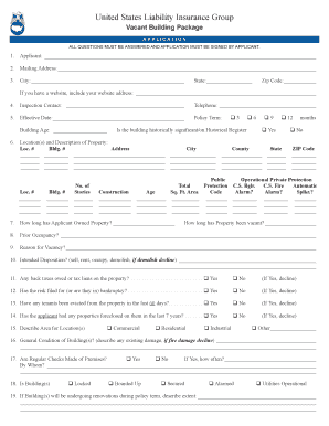 Vacant Building Insurance Application