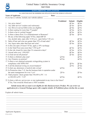 Fast Food Liability Insurance Application