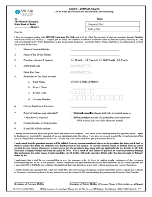 SBI Life Insurance Standing Instruction Mandate