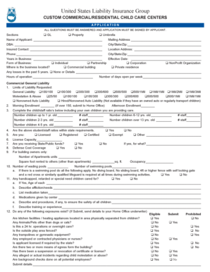 Commercial Residential Child Care Insurance Application