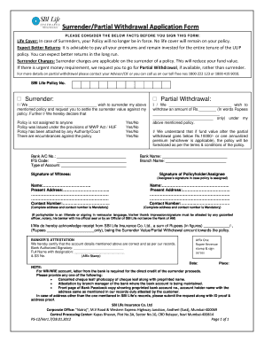 SBI Life Insurance Surrender/Partial Withdrawal Form