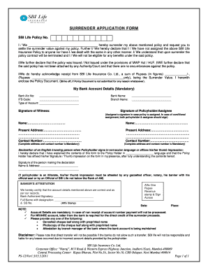 SBI Life Policy Surrender Form