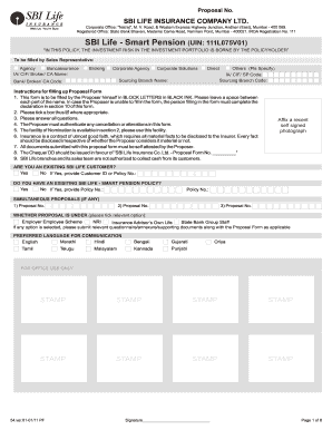 SBI Life Smart Pension Proposal Form