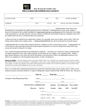 Drug Screen or Steroid Test Consent