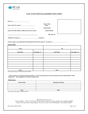 SBI Life Insurance Fund Switch Form