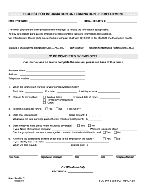 Request for Information on Termination of Employment