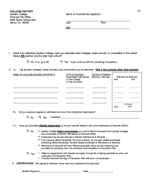 Gavilan College Financial Aid Application