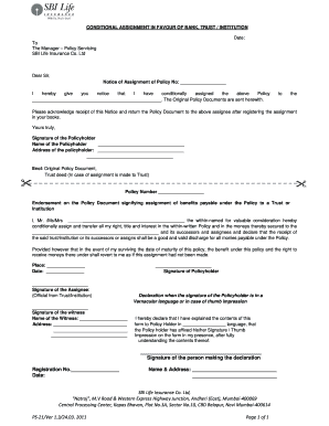 Conditional Assignment of Life Insurance Policy