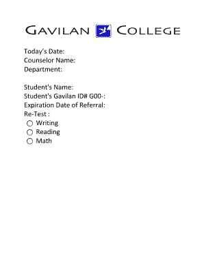 Student Assessment Referral Form