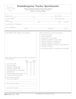 Prekindergarten Teacher Questionnaire